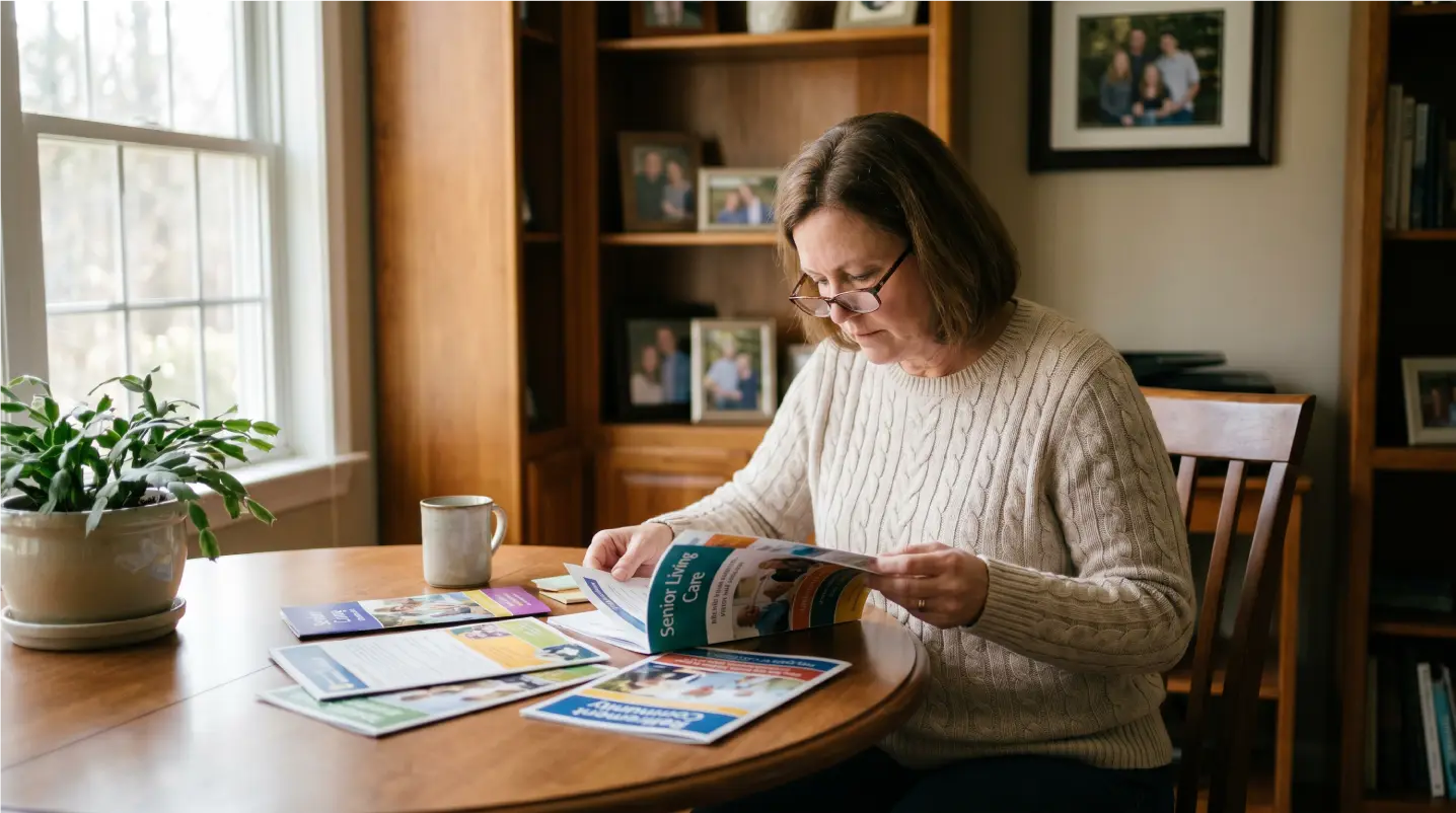 older woman comparing assisted living communities